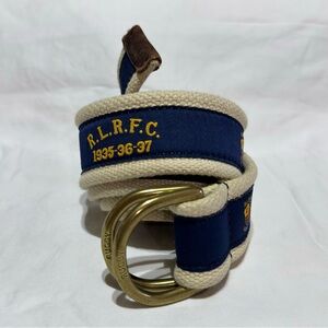 VINTAGE Rugby Polo Ralph Lauren Brass D-Ring Ribbon Belt RLRFC Crest Men’s Large